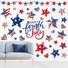 JarThenaAMCS 9 Sheets Patriotic Wall Stickers Watercolor 4th of July Window Decals Vintage Red White Blue Star Heart Room Mural Stickers for Independence Memorial Day Party Home Decor, 7.9 x 11.8 Inch
