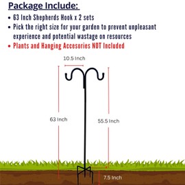 LaLaGreen Shepherd Hook (63 Inch, 2 Pack) Black Hooks for Hanging Planter Basket, Heavy Duty Garden Feeder Pole for Hanging Bird Feeder, Outdoor Plant Hanger Hook, Outdoor Plant Baskets