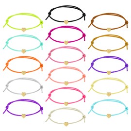 16 Pcs Heart Rope Bracelets Couple Bracelets, Adjustable Friendship Bracelets Long Distance Matching Bracelet Jewelry Present for Best Friends Lover Couple Mens Teen Girls