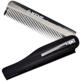 Kent 20T Black Graphite Handmade Folding Pocket Comb for Men, Fine Tooth Hair Comb Straightener for Everyday Grooming Styling Hair, Beard or Mustache, Use Dry or with Balms, Saw Cut, Made in England
