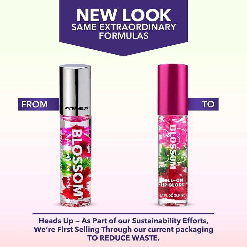 Blossom Brillo de labios enrollable, impregnado con flores reales, fabricado