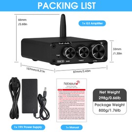 Nobsound G3 Bluetooth Stereo Amplifier, 2 Channels Class D Audio Receiver for Home Speakers, 50W x 2 TPA3116 HiFi Power Amplifier