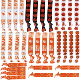 YKW 32 Pack Basketball Headbands Hair Ties No Crease Elastic Sports Hair Accessories for Women Girls Players - Team Gifts Basketball Party Favors Orange White Sports Ribbon Ponytail Holders