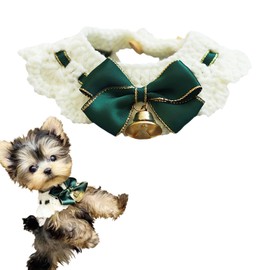 IDOLPET Christmas Cat Dog Collar with Bowtie Bell Handmade Knitting Christmas Holiday Cat Pet Bandana Collar Necktie Costume Outfit for Cat Kitten Puppy Small Dog Rabbit. (Green, L)