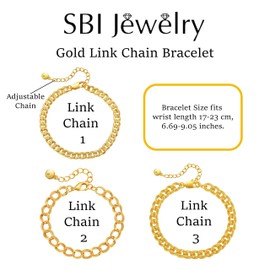SBI Jewelry Women Cuban Chain Link Bracelet Curb 18K Gold Plated Chunky Minimalist Link Adjustable Statement Bracelet Mom Wife Birthday Anniversary