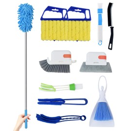 CUVORINO 11 Pcs Blind Cleaner Duster Tool Kit – Mini & Window Blinds Cleaner Brush Set, Air Vent & Track Cleaning Tools, Window Groove & Sill Scrubber for Home, Car, AC, Sliding Doors - Blue