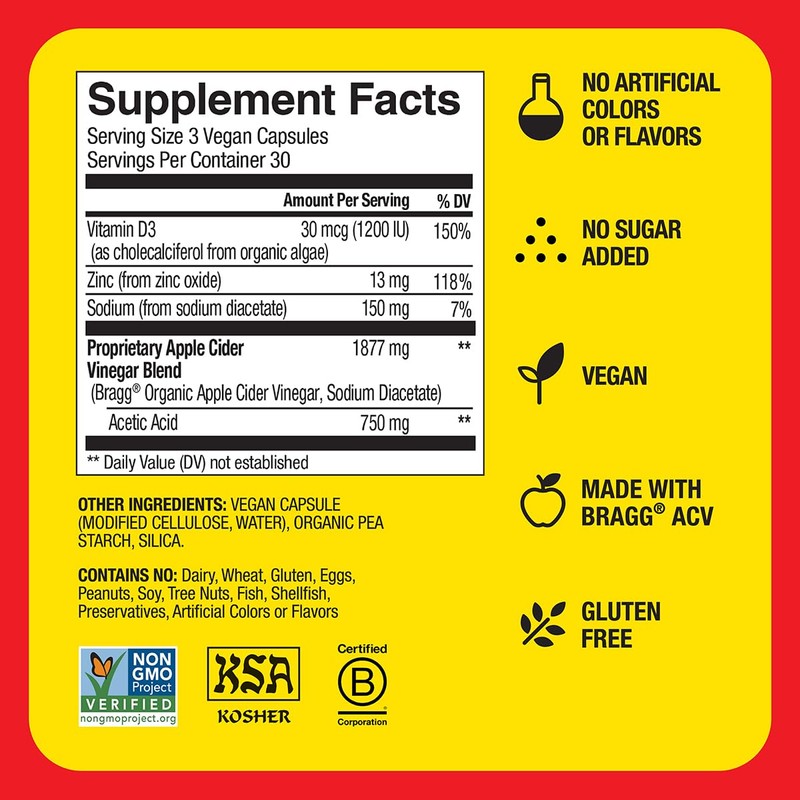Bragg Apple Cider Vinegar Capsules with Vitamin D and Zinc