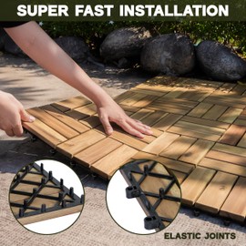 VICTORY RELAX Acacia Wood Patio Deck Tiles - 27 Pcs 12 Slats Interlocking Decking Tiles for Patio Decor, Waterproof Indoor, Outdoor Use, Balcony Garden Decking Tile (11.81x11.81x 0.9 inches) White Oak