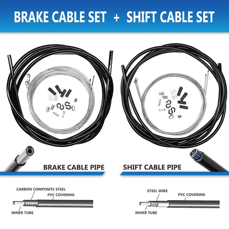 Universal Bowden Cable Set for Bicycle, 4 Bowden Cables (Gear