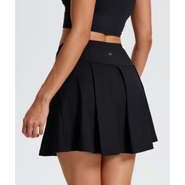 Yogipace Women's 15.5" Pleated Tennis Skirt with Pockets Athletic Skort with Built-in Shorts for Golf Running Pickleball Sun Protection,Black,Size S