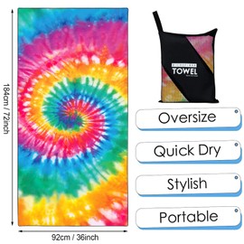 Zomer Beach Towel Large 90 x 180 cm Microfibre Quick-Drying Printed Sauna Towel with Colour Swirl Motif