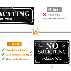 No Soliciting Sign for Front Door, (2 Pack) Self-adhesive No Soliciting Sign for House, 9 x 6 inches Aluminum Metal Signs for Yard (Style: Thank You)