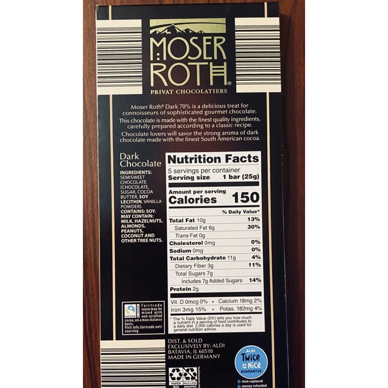 Moser Roth **NEW** MOSER ROTH PREMIUM DARK CHOCOLATE 70% COCOA