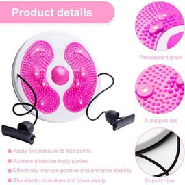 Twist Waist Disc Balance Board with Drawstring - Body Shaping Waist Twisting Disc - Fitness Turntable for Home Workout, Waist Wriggling Plate with Resistance Bands and Foot Massage(Pink)