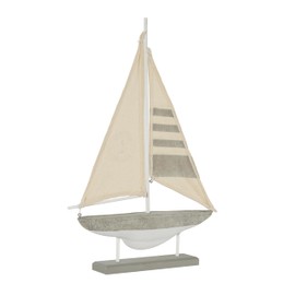 Deco 79 Cement Stone Sail Boat Handmade Decorative Sculpture Home Decor Statue with Cream Sails, Accent Figurine 14" x 2" x 22", Gray