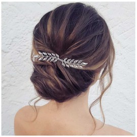 Yheakne Leaf Wedding Hair Comb Silver Hair Comb Barrette Metal Bridal Hair Clips Headpieces Decorative Head Comb Headwear Branch Leaf Hair Piece Bride Hair Accessories for Women and Girls (Silver)