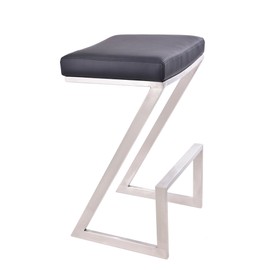 Armen Living Atlantis 26" Counter Height Barstool in Black Faux Leather and Brushed Stainless Steel Finish