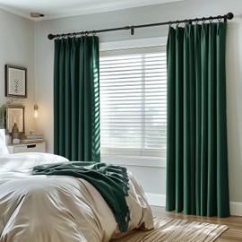 Woaboy Back Tab Dark/Forest/Emerald Green Blackout Curtains 102 Inch Length 2 Panels for Living Room Bedroom Pinch Pleated/Rod Pocket Thermal Insulated Window Treatment Room Darkening Track Drapes