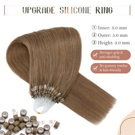 TESSHAIR Micro Loop Hair Extensions, 100% Remy Human Hair, Microlink Extensions, No Tangle & Smooth, 50 Strands 50g, 22 Inch #Light Brown