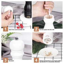 Salt and Pepper Grinder Set - Adjustable Wooden Grinders, Black & White Salt and Pepper Mills, Refillable Salt and Pepper Shakers with Adjustable Coarseness, 7 Inch for Kitchen (Set of 2)