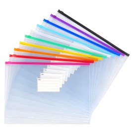Tamaki 10 Pack Plastic Envelope Poly Zip Envelop Plastic Envelopes Files Zipper Folders, A4 Size, Letter Size, for School Office Supplies, 10 Color (13x9.25)