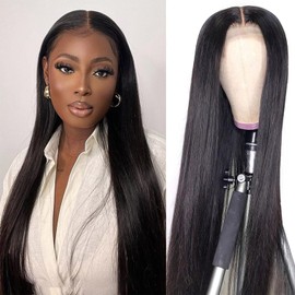Lace Front Wigs Human Hair Pre Plucked 13x6 Straight Closure Wigs Human Hair 180% Density Breathable And Comfortable Closure Lace Front Brazilian Hair Wigs Straight Human Hair for Black Women 14 Inch