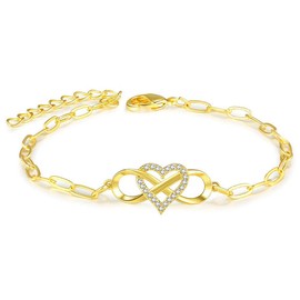 Dainty Cubic Zirconia Infinity Bracelet for Women 14K Gold Plated Forever Love Heart Sideways Cross Wrap Bracelet Best Gift for Women-gold heart