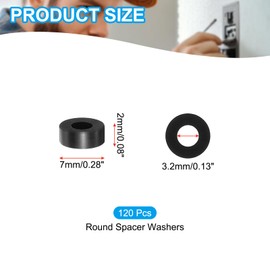 PATIKIL M3 Black ABS ID 3.2mm OD 7mm Length 2mm Nylon Round Spacer Washers 120pcs Plastic Spacer Rubber Nut Thread for M3 Screws Socket