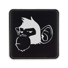 Monkey Drink Coaster Leatherette Coasters no Pets Dog - Black Silver - Set of Six Coasters