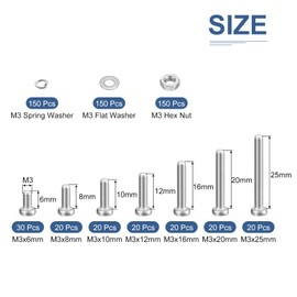 DTGN 600Pcs Nuts and Bolts Assortment Kit, M3 Phillips Pan Head Machine Screws, 304 Stainless Steel Metric Machine Screws Assortment Kit with Washers