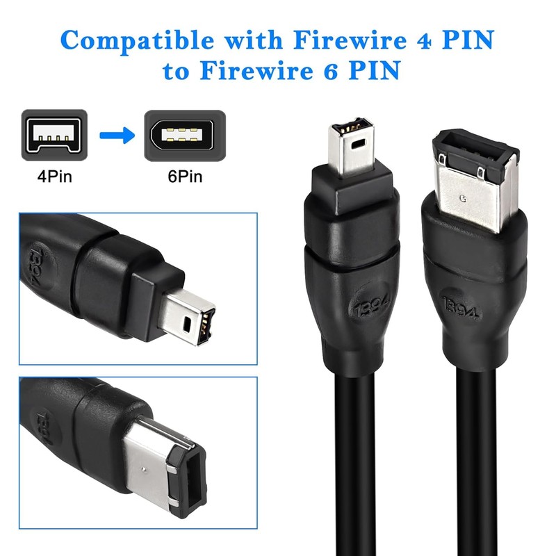 CABLEPELADO FireWire 400 4 Pin to 6 Pin Cable -