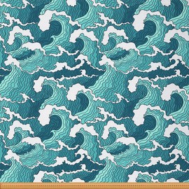Ocean Waves Fabric by The Yard,Japanese Hokusai Style Upholstery Fabric for Chairs,Nautical Exotic Marine Sea Wave Waterproof Outdoor Fabric,1 Yard,(L92*W150cm) Teal White
