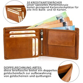 Marc Peter® Hanover Genuine Leather Wallet | Wallet for Men with RFID Protection | Large 10 Compartments | Leather Wallet, Rastic Tan, Classic