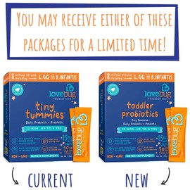 Lovebug Probiotic and Prebiotic for Kids, 15 Billion CFU, for Children 12 Months to 4 Years, Best Children's Probiotics, Contains 1 Gram Fiber, 30 Packets