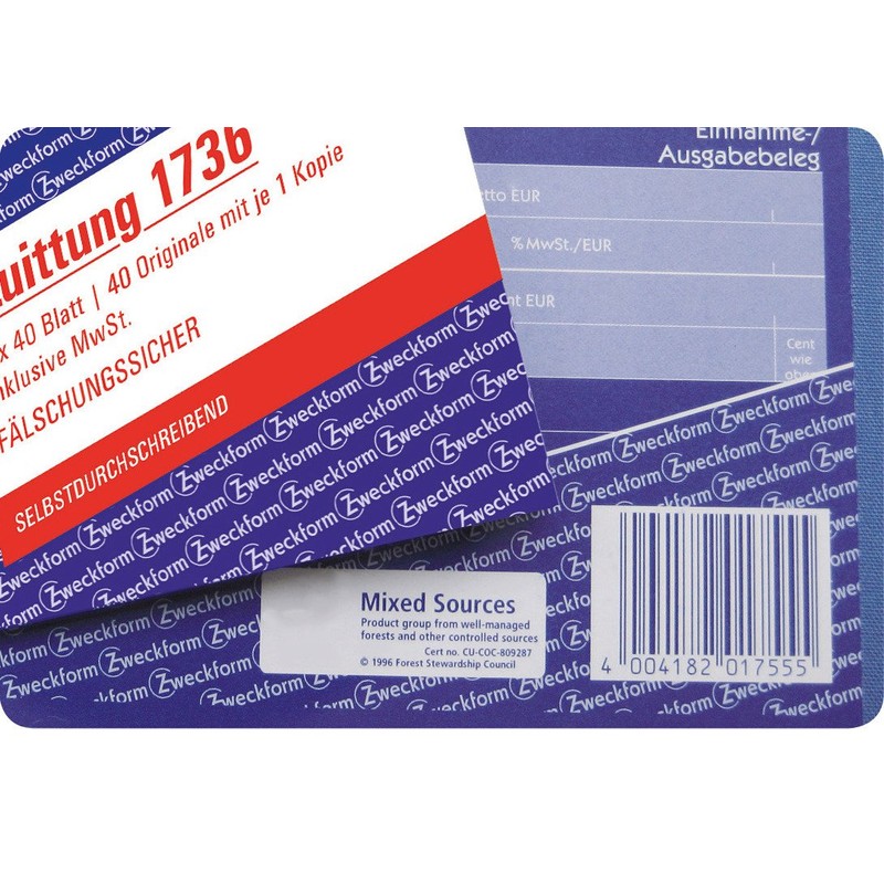 Avery Zweckform 1742 receipt small business (A6 cross, self-copy, 2x40