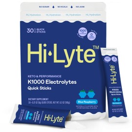 Hi-Lyte K1000 Electrolytes Sticks Frambuesa Azul Keto y Rendimiento, 30 Porciones - 1000 mg de Potasio  Magnesio, Sodio, Minerales Traza - 0...       