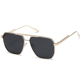 kimorn Polarized Sunglasses for Women Men Retro Oversized Square Vintage Fashion UV400 Classic Large Metal Sunglasses K1221, Gold / Grey