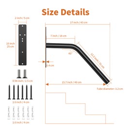 iMomwee Black Stair Handrail 16 Inch, Outdoor Handrail for 1-2 Steps
