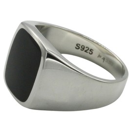 Fine Signet Ring with Onyx Solid Silver 925, Silver