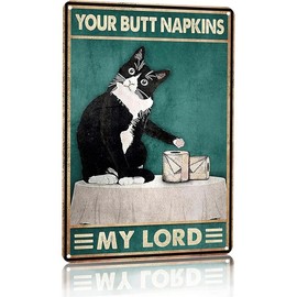 Funny Cat Bathroom Toilet Decor Sign Tuxedo Cat Your Butt Napkin My Lord Lady Tin Sign for Cat Lovers Gift 8x12 Inch - Color: Remember To Wipe