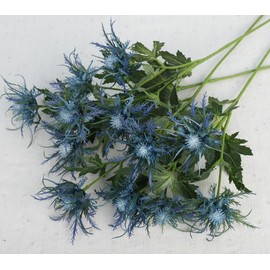 Fermus 5 Stems Artificial Thistle Flowers 5 Branch Real Touch Blue Thistle Decor 26 Inch Real Size Rustic Spray Eryngium Sea Holly for Wedding Bouquet Centerpiece (5 Branch)