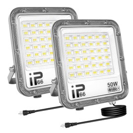 Willpower 2X 50W Flood Lights Outdoor,5000LM Bright Floodlight with Plug 110V Outdoor Work Light IP66 Waterproof LED Security Light 6000K Daylight White Exterior Lights for House Yard Patio Parking