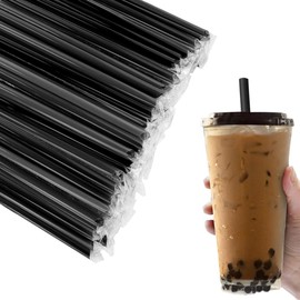 SONGNASS [Individually Wrapped] 100 Pcs Black Straws Jumbo Smoothie Straws Boba Straws,Plastic Milkshake Disposable Wide-mouthed Large Straws (0.43"" Wide X 9.05"" Long), SONGNASS-100
