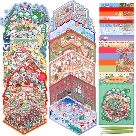 Frienda 15 Sets Christmas Scene DIY 3D Sticker with Tweezers Winter Xmas Cottage Miniature Room Mini Cute Cartoon Crafts Make Your Own House Sticker Gifts for Adults Stress Relief Holiday Party Favors
