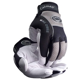 Caiman MAG (Multi-Activity Glove), Padded Goat Grain Leather Palm, AirMesh Back, Reflective Neoprene Knuckles, White/Black, Large (2955-5)