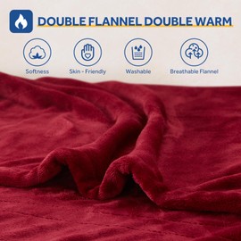 Sealy Heated Blanket Electric Throw 50"x60", Soft Double Flannel Electric Blanket with 6 Heat Levels & 2-10 Hours Auto Shut Off, Machine Washable, Even Heat Distribution, Red