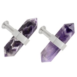 mookaitedecor Set of 2 Amethyst Double Crystal Points Drawer Knobs with Screws, Decorative Stone Cabinet Handle Pulls for Dresser Cupboard Kitchen Decor, Brushed Stainless Steel