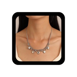 Andelaisi Boho Heart Pendant Necklace Vintage Love Hearts Dangle Necklaces Silver Puffy Hearts Chain Necklaces Cuban Chain Necklace Jewelry for Women