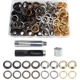 HO2NLE 240 PCS 16MM Eyelet Punch Kit Metal Grommet Tool Kit Large Grommet Kit with Grommet Setting Tool for Leather Fabrics Shoes Clothing Curtains Tents Four Colors (0.63Inch Inside Diameter)