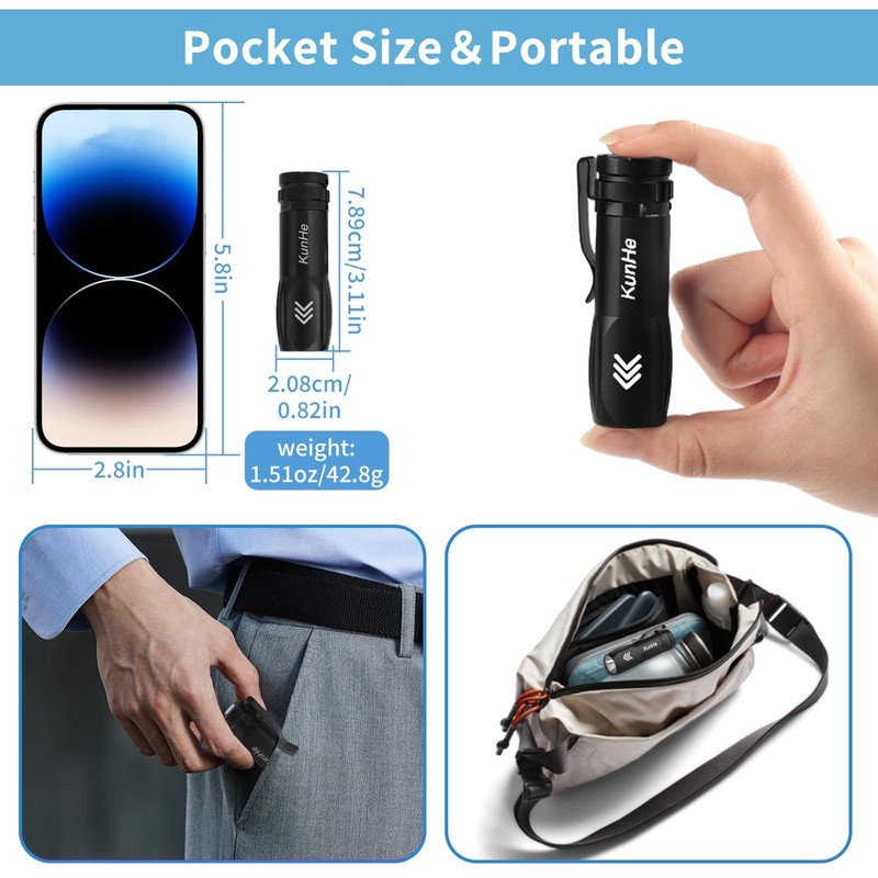 KunHe 40 Pack 365nm UV Flashlight Mini Rechargeable UV Light